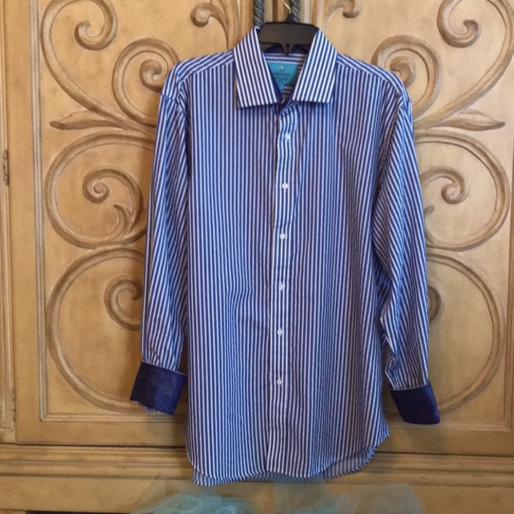 Christian Aujard Mens Dress Shirt Blue & White